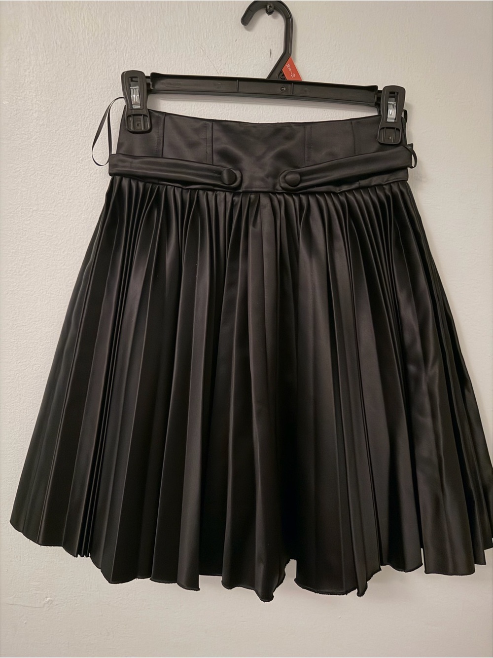 Versus Versace Black Satin Pleated Skater Skirt
